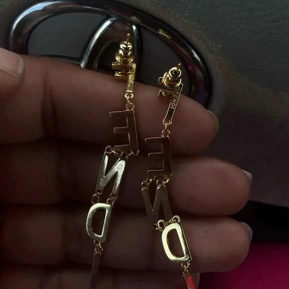 Gold Letter Drop Earrings - Picture 5 of 6